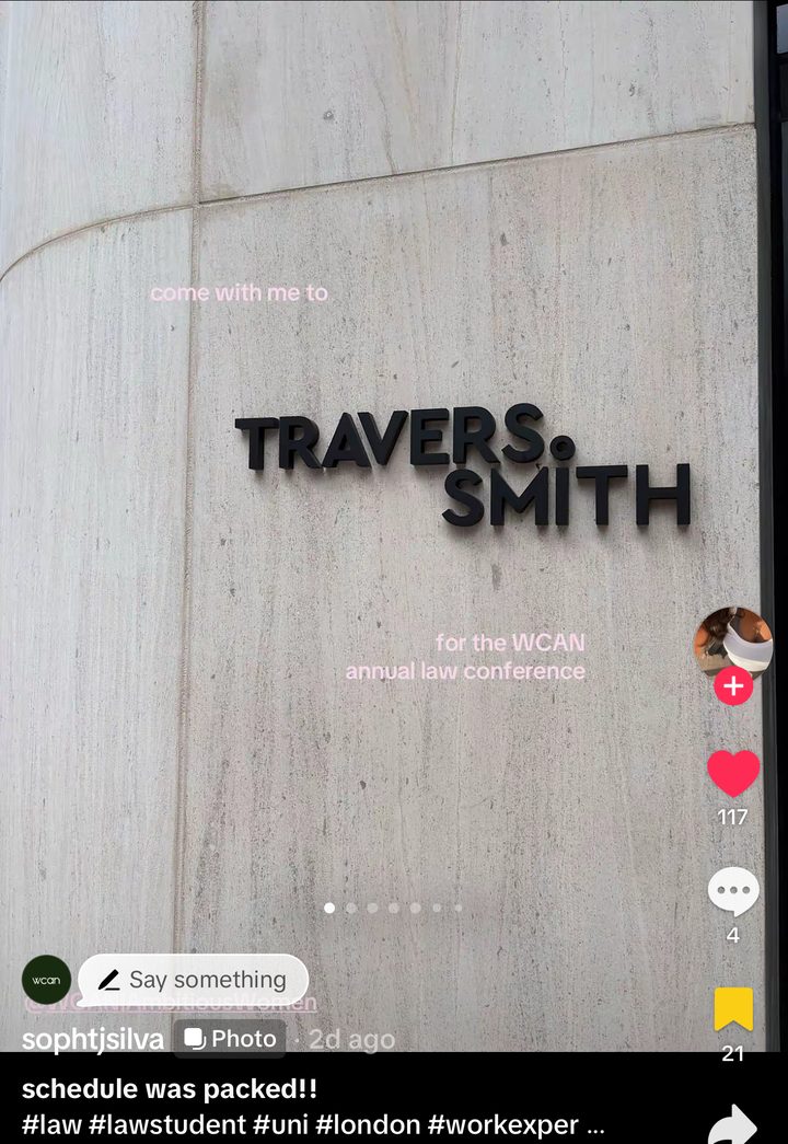 TikTok post by @sophtjsilva: come with me to Travers Smith for the WCAN annual law conference